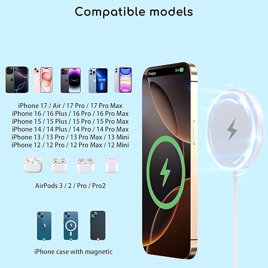 Magnetic Wireless Charger for iPhone 2Pack 6FT [Apple MFi Certified]Mag-Safe Charger Cable Wireless Magnetic Charging Cord with USB C Fast Charging Block for iPhone Air/17/17 Pro/17 Promax/16/16Plus