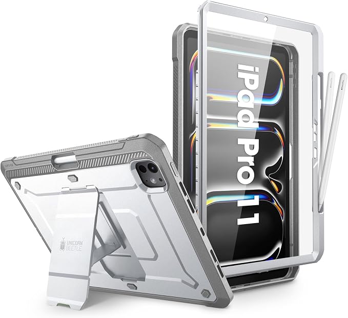 SUPCASE for iPad Pro 11 inch Case M5/M4 2025/2024 with Pencil Holder Black | Built-in Screen Protector Built-in Stand Support Apple Pencil's Wireless Charge Heavy Duty Protection Unicorn Beetle Pr