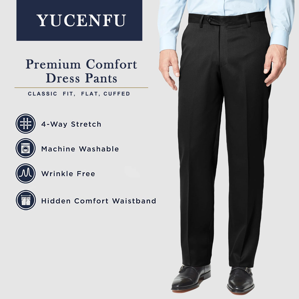 YUCENFU Mens Classic Fit Khaki Casual Chino Pants Hidden Waistband Big Tall