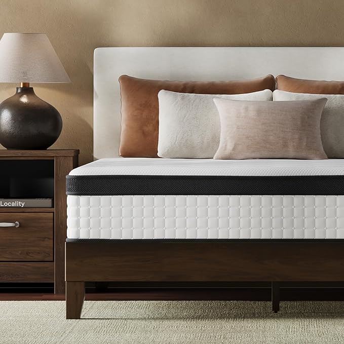 Queen Size Mattress 12 Inch Deluxe Hybrid Mattresses without Fiberglass , Medium Firm with Cooling Gel Memory Foam and Pocket Coil for Pressure Relief , Motion Isolation , Edge Support , CertiPUR-US