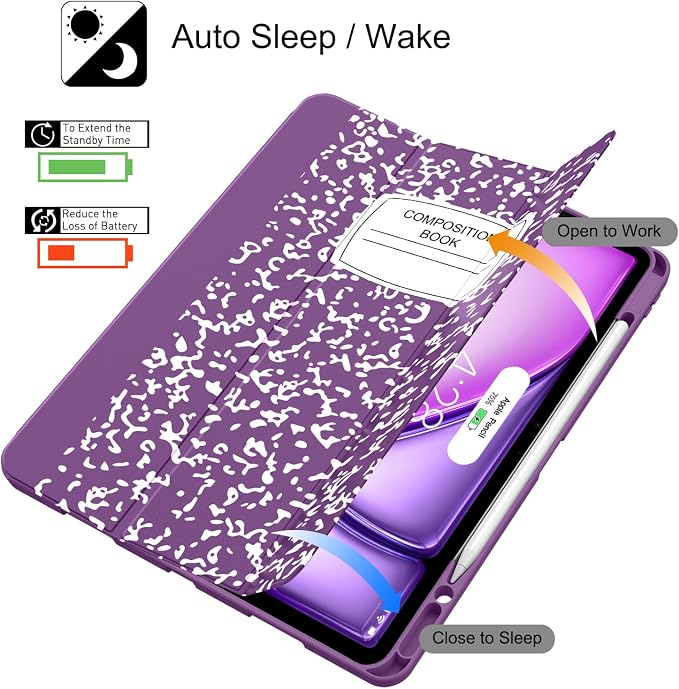 Soke Case for iPad Air 13 Inch (M4/M3/M22026-2024) iPad Pro 12.9 6th/5th Generation with Pencil Holder(2021 2022 Release)-[Apple Pencil Charging + Auto Wake/Sleep] Soft Back Cover Book Black