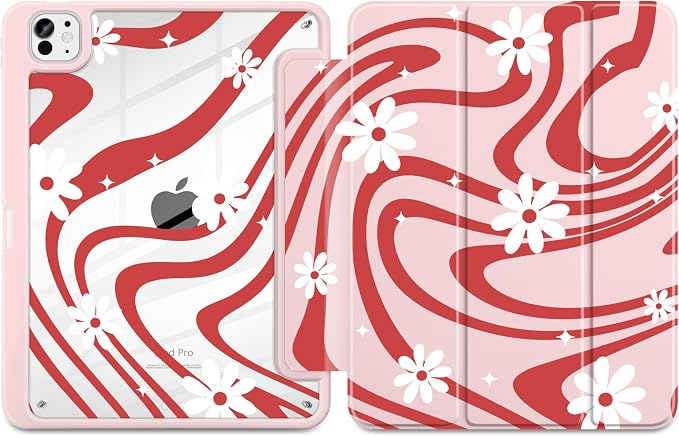 DONGKE for iPad Pro 11-Inch Case (M5 2025 / M4 2024) 6th/5th Generation [Auto Sleep/Wake &amp Pencil Pro Holder] Clear Acrylic Back Smart Trifold Stand Cover Bear &amp Cherry