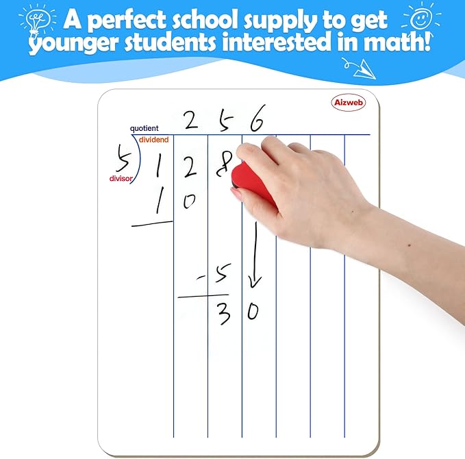 Dry Erase Long Division White Board,9 x 12 Multi-Digit Computation Double-Sided Dry Erase Board,Math Manipulatives Whiteboard for Students,Classroom and Home,Small White Board(Division)