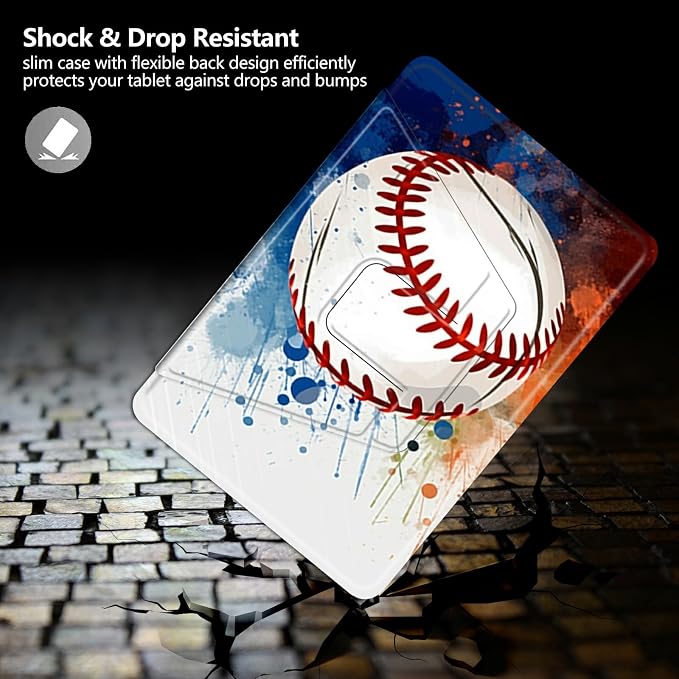 Case for Kindle Fire 7 Tablet (12th Generation 2022 Release) Baseball Theme 360 Degree Rotating Stand Protective Cover with Auto Sleep/Wake for Fire 7 2022 Tablet
