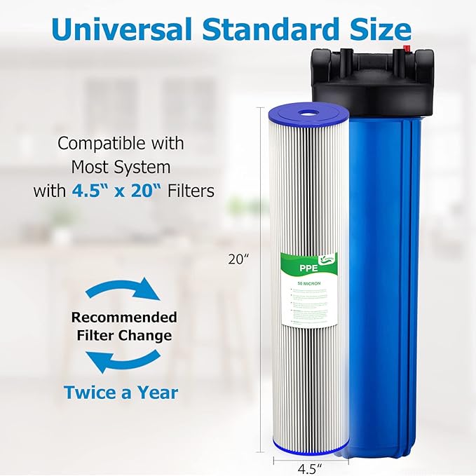 50 Micron 20-Inch Heavy Duty Whole House Water Filter Replacement Cartridge