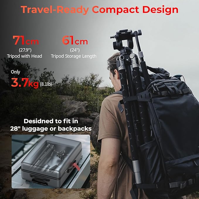 SMALLRIG x Potato Jet TRIBEX SE Hydraulic Aluminum Camera Tripod, with Video Fluid Head, 6kg/13.2lb Load, Max Height 166cm, Professional Video Tripod for Interviews/Wedding/Landscape - 5305