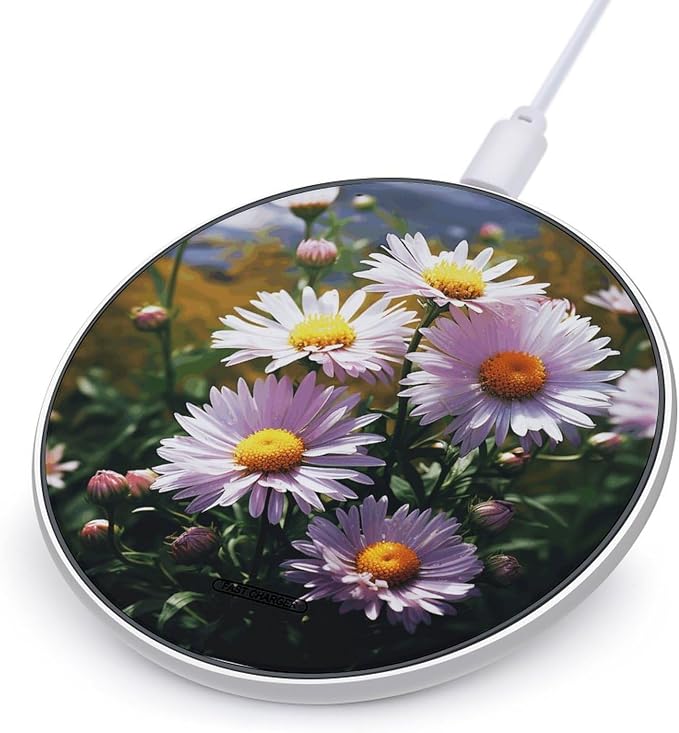 Daisy Plants Wireless Charger Portable 10W Fast Wireless Charging Pad Compatible with Phone Ultra-Thin Charging Station Lightweight Charger Mat for Travel Home Office Desk