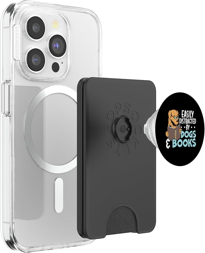 Easily Distracted by Dogs &amp Books Puppy Lover Bookworm PopSockets Adhesive PopGrip