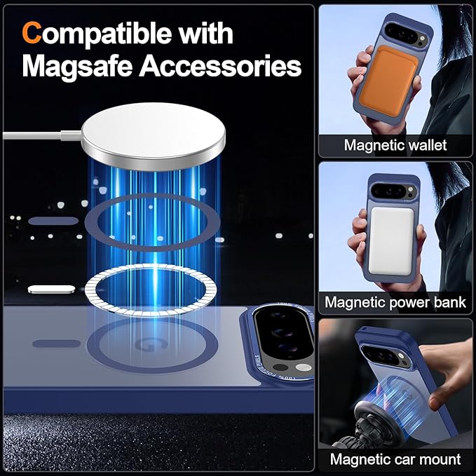 Magnetic for Google Pixel 9 Pro XL Case, [Military Grade Drop Protection] [Compatible with MagSafe] Shockproof Slim Translucent Matte Anti-Slip for Women Girls Men Case, Dark Blue