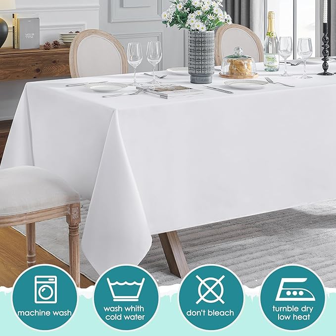 VidaFete Tablecloth 60 * 102inch 10 Pack Rectangle Table Cloth Polyester, Stain Wrinkle Resistant Dining Table Cover for Kitchen Dinning Party Wedding Rectangular Tabletop Buffet Decoration(White)