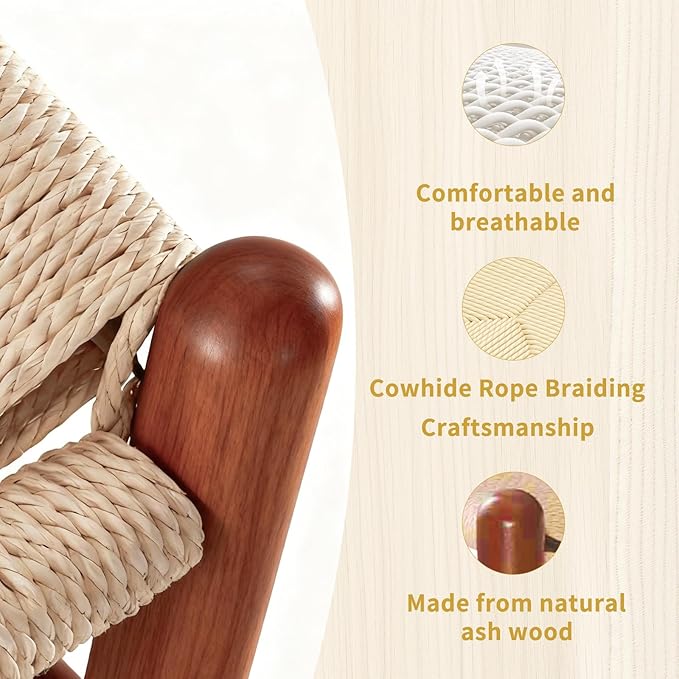 Wishbone Chair Natural Solid Wood Dining Chair/Hans Vegner Y Chair Rattan and Wood Accent Armrest Chairs (Ash Wood - Walnut)