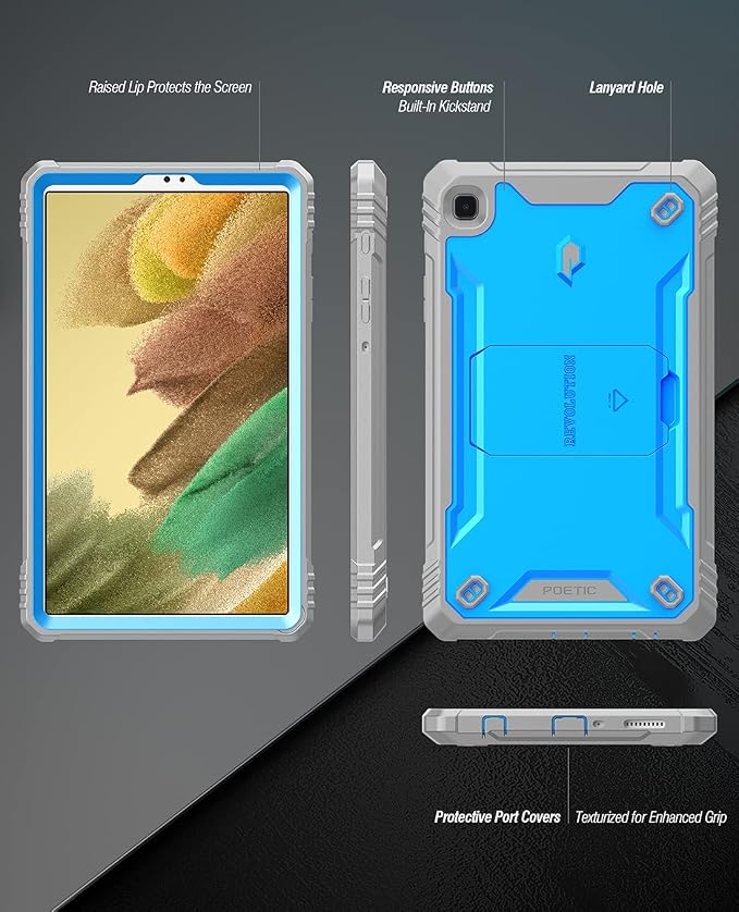 Poetic Revolution Case Designed for Galaxy Tab A7 Lite 8.7 with Screen Protector &amp Kickstand Full Body Heavy Duty Rugged Shockproof Drop Protection Protective Case Cover Blue/Gray