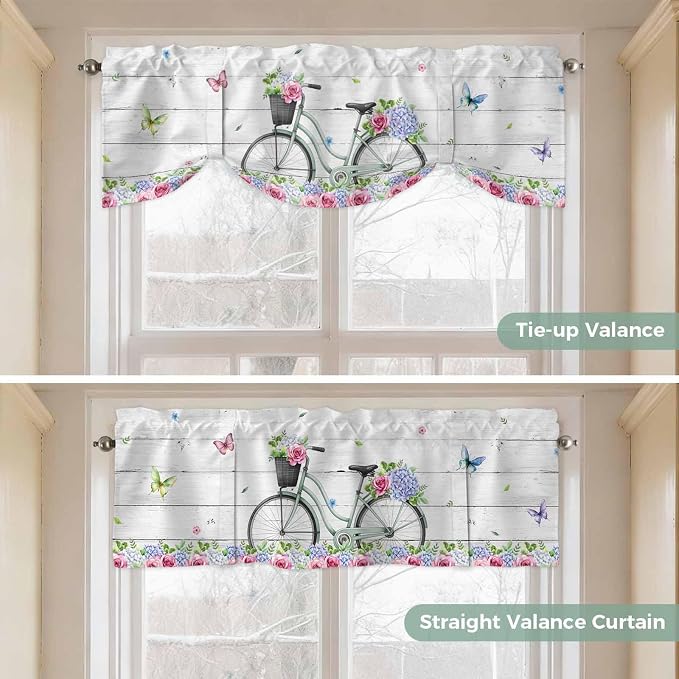 Spring Tie Up Valance Curtains for Windows, Kitchen Curtains Window Shades