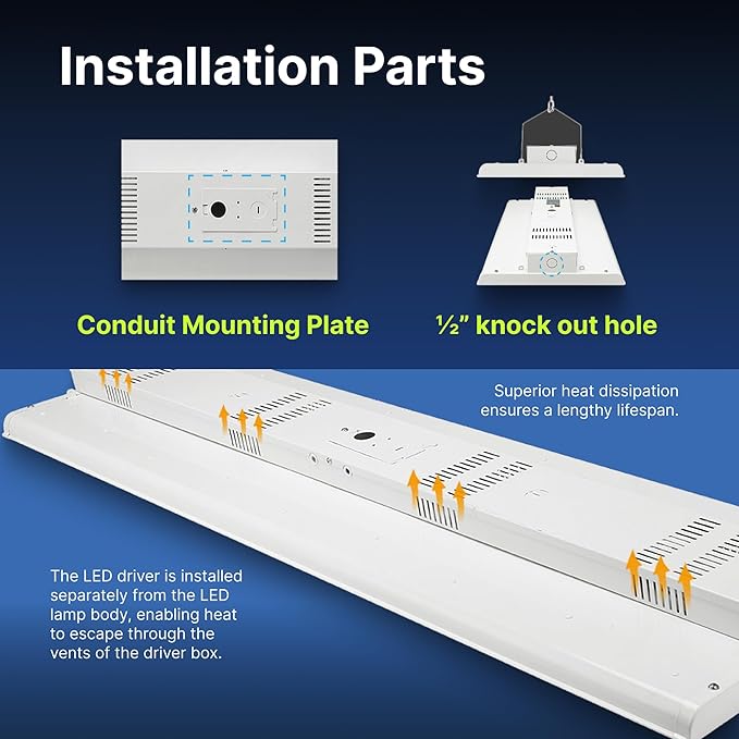 2 FT Linear LED Shop Light, 165W, 22,434LM, Industrial & Warehouse Use, 5000K Daylight, Dimmable, UL & DLC Listed, Garage, Workshop Light