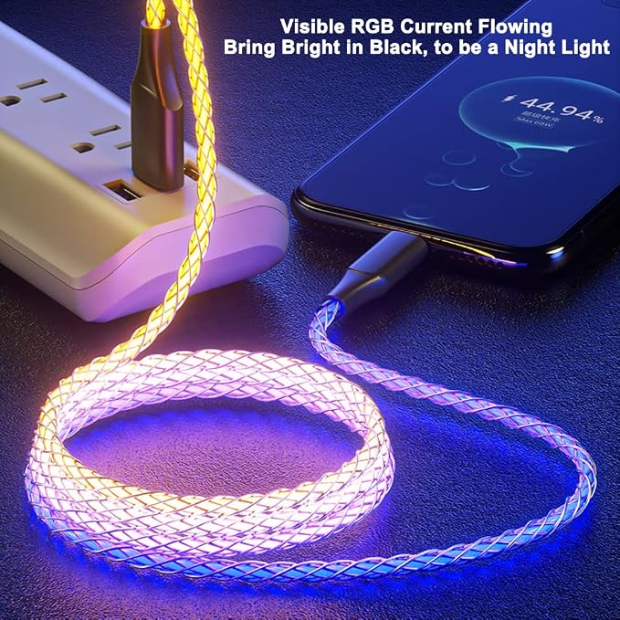 IHAO Multi Ports Charger Cable 3 Combinations in One Cable USB A to USB C/Micro USB PD Fast Charging Cord Lighted Up LED Flowing Compatible with Almost All Kinds of Electric Device-39Inches Blue