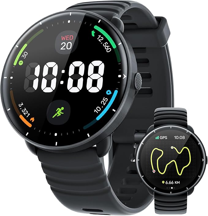 Parsonver Smart Watch for Swimming, 5ATM Waterproof Watch for Pool & Open Water, AI Swim Analysis, Built-in GPS & Compass, AMOLED Fitness Trackers 100+ Sports Modes, Heart Rate & Sleep Monitor, Black