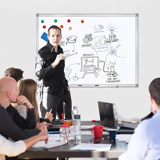 H-Qprobd 4' x 4' (2 Pack) Dry Erase Board for Wall Magnetic Presentation Whiteboard with Long Pen Tray, Wall-Mounted White Boards for Home, Office & School