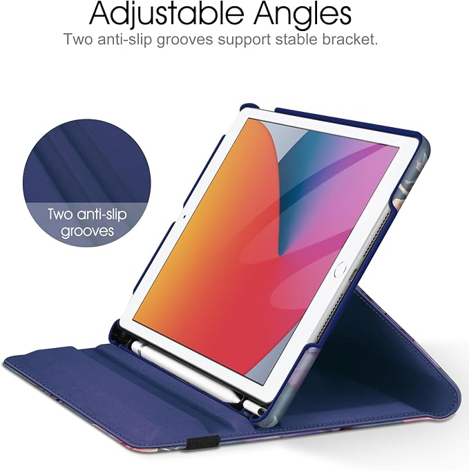 Fintie 360° Rotating Case for iPad 9th / 8th / 7th Generation 10.2 Inch | Swivel Stand Portrait &amp Landscape Viewing Shockproof Cover with Pencil Holder Auto Wake/Sleep Aqua Wave