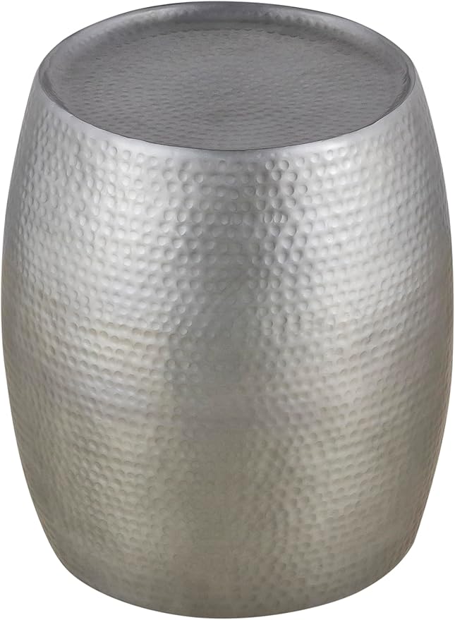 Modern Contemporary Round Aluminum Material 32" Coffee Table and 21" Height End 2PC Table Set with Glossy Hand Hammered Design Antique Silver