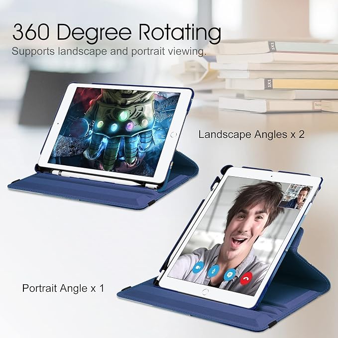 Fintie 360° Rotating Case for iPad 9th / 8th / 7th Generation 10.2 Inch | Swivel Stand Portrait &amp Landscape Viewing Shockproof Cover with Pencil Holder Auto Wake/Sleep Aqua Wave
