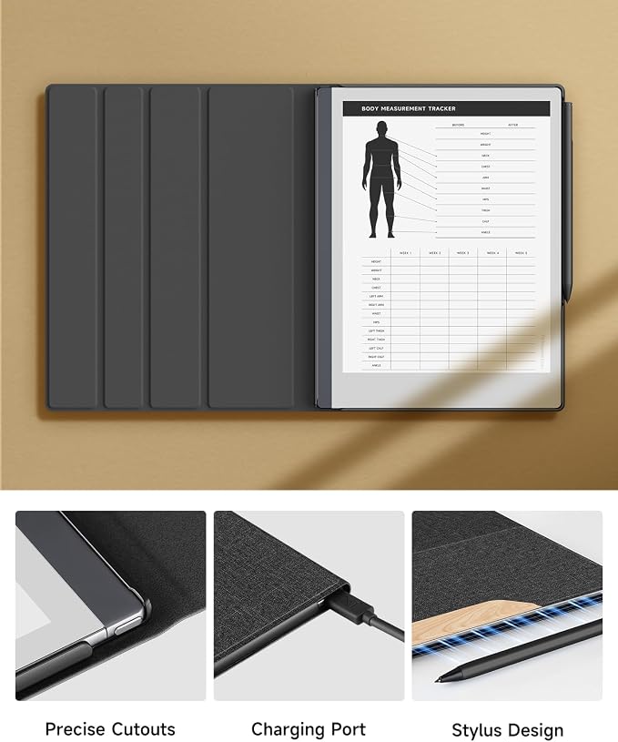 Case for Remarkable 2 Paper Tablet 10.3 2020 Released Fabric Folio Cover with Pen Pocket Stable Stand Design Black &amp Light Cork (Exclusive Templates Provided)