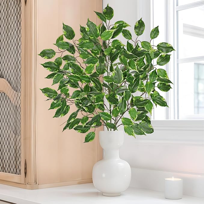 Ficus Leaves Artificial Branches 41.3" Faux Ficus Tree Branches Fake Greenery Plant Spray for Tree DIY Arch Wedding Bouquet Wreath Wall Decor - 3PCS