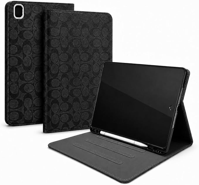 Black Designer iPad Case Compatible with 10.9 Inch iPad 11th Gen A16 (2025) and iPad 10th Gen (2022) Slim Stand Hard PC Back with Pencil Holder Touch ID and Auto Wake/Sleep