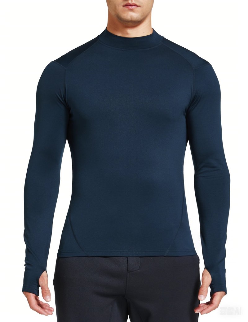 FitsT4 Sports Men's Thermal Shirt Fleece Lined Mock Neck Base Layer Tops Long Sleeve Running Athletic Shirt with Thumbholes Navy L