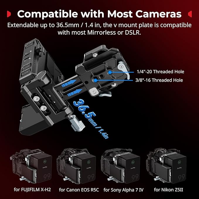 SMALLRIG Upgraded V Mount Battery Plate Kit, w/ QR Plate for Arca, LCD Screen Protector & Cable Clips, D-Tap & USB-C Supply, All-in One Camera Video Rig for Mirrorless/DSLR, for NEEWER V Mount Battery
