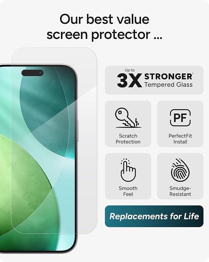 ZAGG Glass+ Screen &amp Camera Lens Protection for iPhone 17 Pro Max - Impact &amp Shatter Protection Full Coverage Scratch &amp Smudge-Resistant Tempered Glass Anti-Reflective Camera Lens Protec