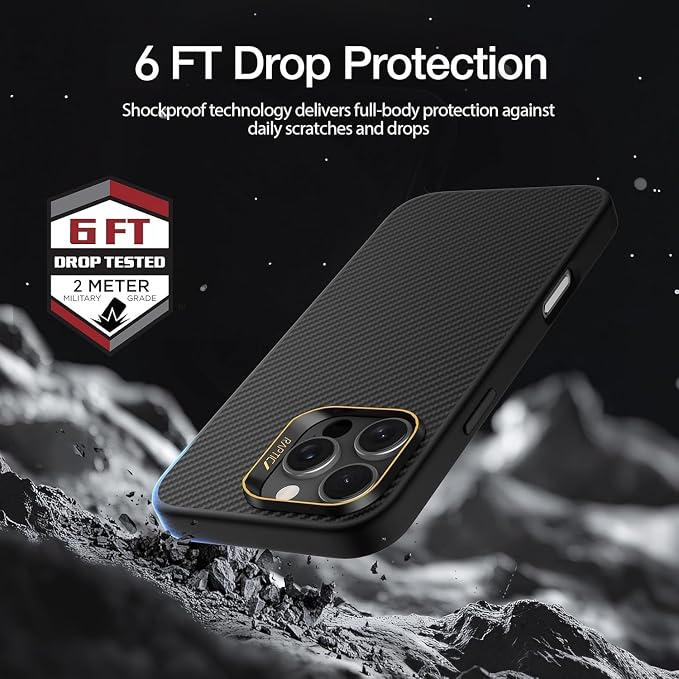 RAPTIC Aramid Fiber Case for iPhone 16 Pro Compatible with MagSafe Non-Slip &amp Slim 600D Aramid Fiber [Military Grade Drop Tested] Anti-Scratch Shockproof Protective Case 6.3 inch Black