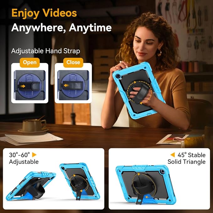 Case for Samsung Galaxy Tab A11+ Plus 11 Inch Ubearkk for Galaxy Tab A9+ Plus Case Full-Body Drop Protection Cover with Screen Protector 360° Rotating Stand and Hand/Shoulder StrapBrightblue