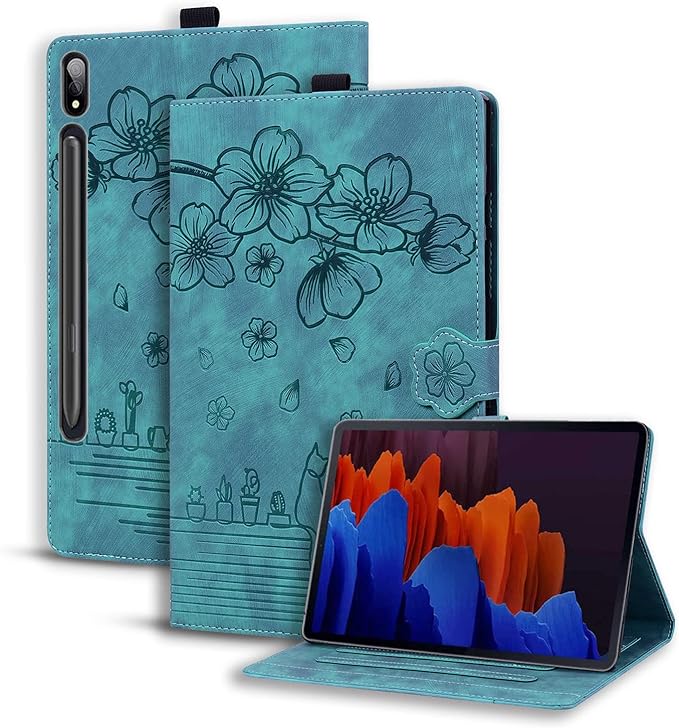 Dteck Wallet Case for Galaxy Tab S10+/S9+/S7 FE/S8+/S7 Plus 12.4 Tablet Premium PU Leather Folding Stand Auto Wake/Sleep Pen Holder Case with Hummingbirds