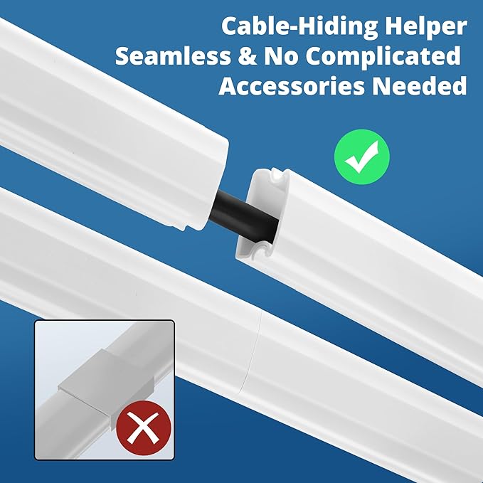 136in Cord Hider for Wall Mount TV, White Wire Covers for 1 Mini Cords, YCLYC 8Pack Cable Hider Kit, Paintable Power Wall Cord Cover, Wire Hiders for TV on Wall Cable Raceway - L17in W0.6in H0.36in