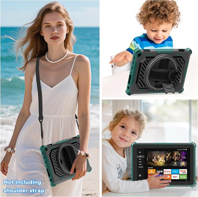 for Flre HD 8 &amp 8 Plus Case 12th/10th Generation (2024/2022/2020 Release) with 360 Kickstand Hand Strap for Kids