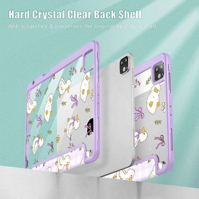 Case for iPad 12.9 Inch (6th/5th/4th/3rd Generation 2022/2021/2020/2018) Pencel Holder + Trifold Support Auto Sleep/Wake Transparent Shockproof Back Cover Abstract Floral SD163