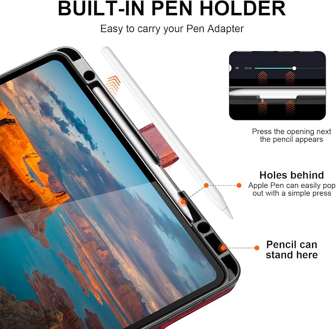 Leather Case for iPad 11th/10th Gen (11/10.9) Black | Genuine Leather Pencil Holder Adjustable Stand Magnetic Closure Auto Wake/Sleep