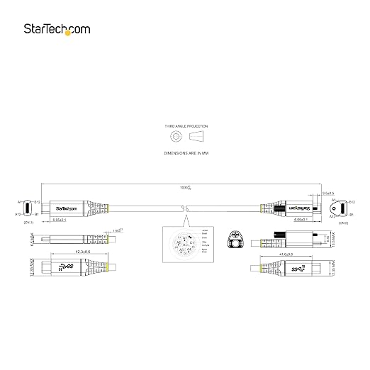 StarTech 20in/50cm Side Screw Locking USB-C Cable USB 10Gbps 100W PD | USB-C to USB-C 8K 60Hz/4K 144Hz Thunderbolt 3 Compatible M2 Screw TPE Jacket
