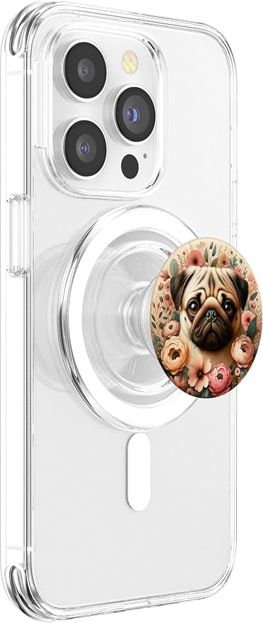 Pug Cute Dog Flowers Boho Cute Puppy Dog Lover PopSockets PopGrip for MagSafe