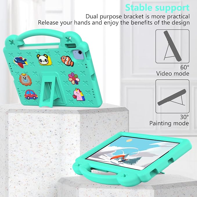 Kids Case for iPad Air 13 (2026/2025/2024) M4/M3/M2 &amp iPad Pro 13 2024 &amp iPad Pro 12.9 Cover 6th/5th/4th/3rd Gen (2022/2021/2020/2018) DIY Figures EVA Rubber Handle Stand Shockproof Bumper