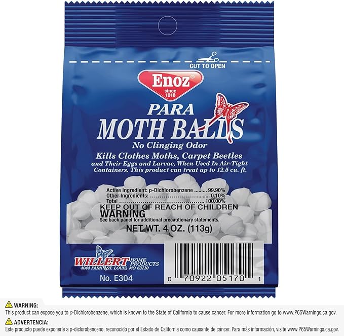 Enoz para Moth Balls for Closets and More - Kills Clothes Moths and Carpet Beetles - Moth Balls for Indoor Use - No Clinging Odor - 4 Oz, 6 Pack
