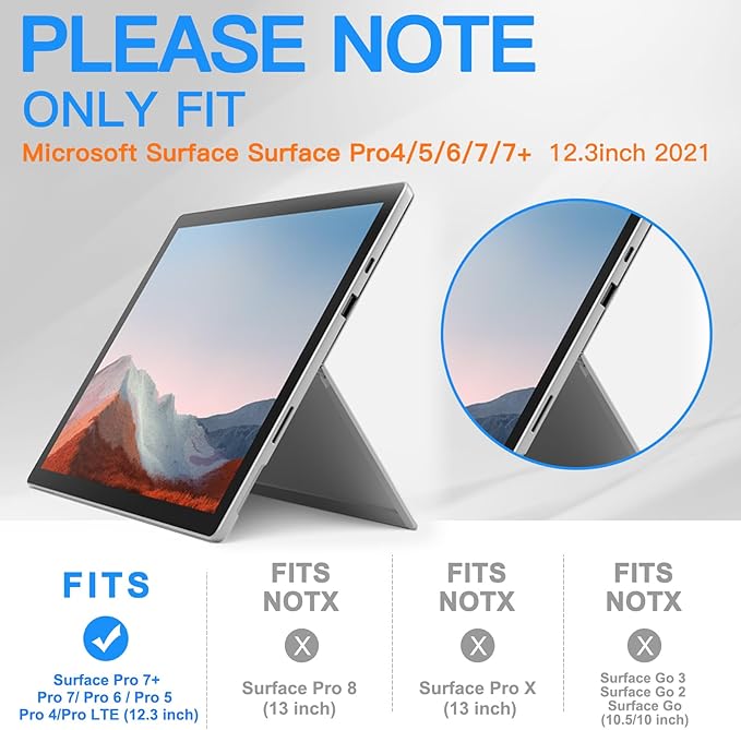 BRAECNstock Case for Microsoft Surface Pro 7+ Plus/7/6/5/4 12.3 - Black | Shockproof Case with 360° StandHand Strap &amp Pencil Holder | Type Cover keyboard CompatibleBusiness Friendly