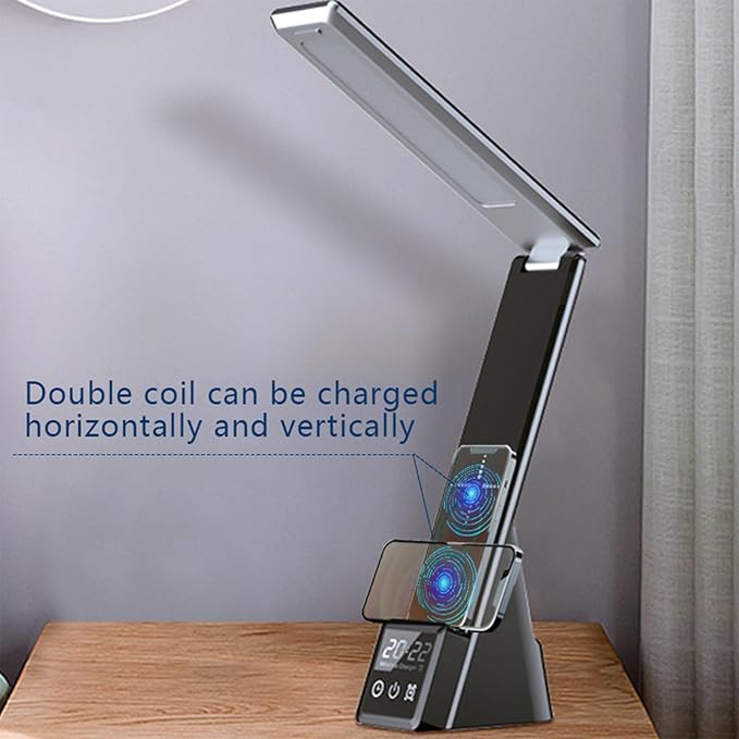 FJHBL Multifunctional Desk Lamp Wireless Charger with LED Display, Digital Clock, Alarm, and Tri-Color Lighting. Compatible with All Major Qi-Enabled Phones, Watches, and Earbuds,N61(White).