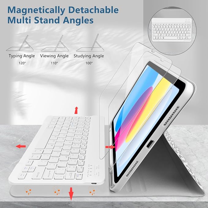 for Bluetooth Keyboard for iPad 10th Gen 10.9 inch (2022) case (A16) 11th / 10th Gen Case 11'' (2025) with 7-Color Backlights Pencil Holder Detachable Rechargeable - Black Cow
