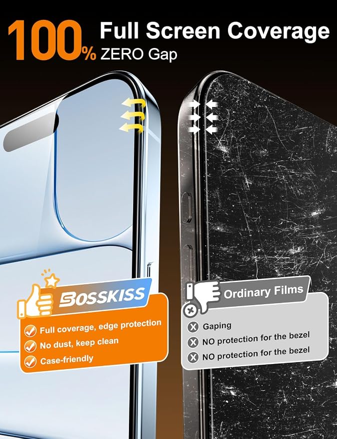 BossKiss for iPhone 11/iPhone XR Screen Protector TOP 9H Hardness Military Grade Shatterproof HD Tempered Glass Full Coverage Anti-Scratch Easy Installation Case Friendly 2 Pack