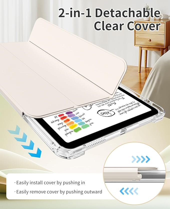 Case for iPad Air 11 M4/M3/M2 &amp iPad Air 5th/4th Gen 10.9-Black | For iPad Air 11 2026/2025/2024 &amp Air 10.9 2022/2020 2-in-1 Removable Transparent Back with Pencil Holder Auto Sleep/Wake