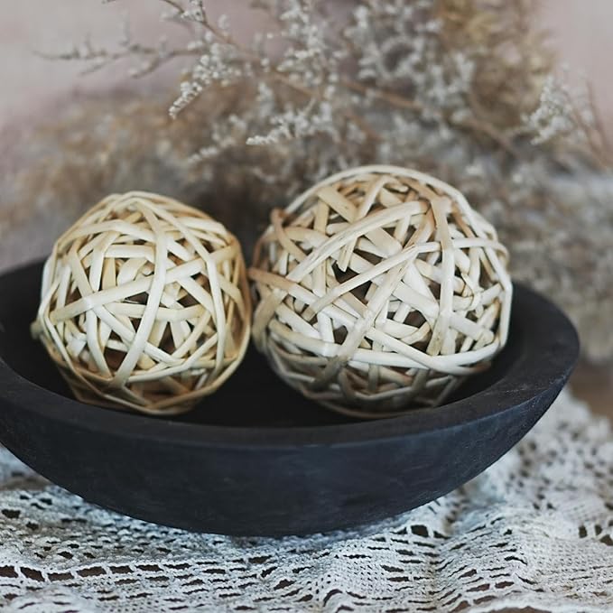 Hand Carved Wooden Decorative Bowl for Home Entryway Decor, Wood Centerpiece Bowl for Coffee Table Decor, Wood Dough Bowl for Farmhouse Decor (Black)