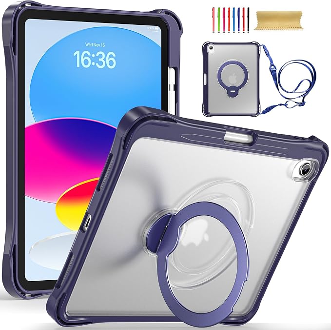 Dteck for Apple iPad 11 inch (A16 11th Gen) iPad 10.9 inch (10th Gen) Slim Clear Case with Kickstand Pencil Holder Reinforced Shockproof Corners Soft TPU Lightweight Protective Cover Transparent