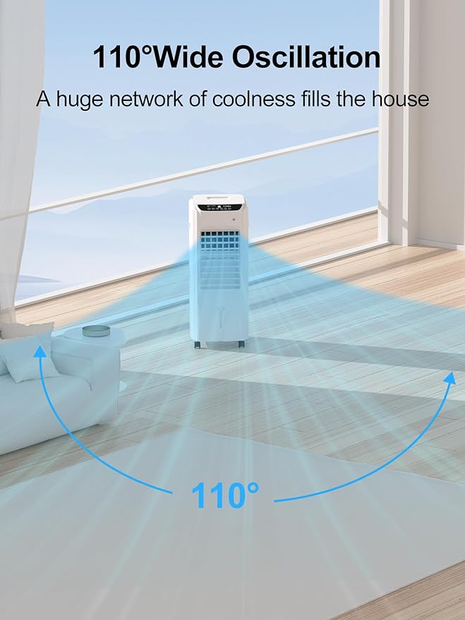 Landeagle 32" Swamp Cooler Air Conditioner,1800CFM Evaporative Coolers with 4.2 Gal Tank,110°Oscillation Portable Room with 12H Timer, Cooling Fans that Blow Cold Air for Bedroom Indoor, Bright White