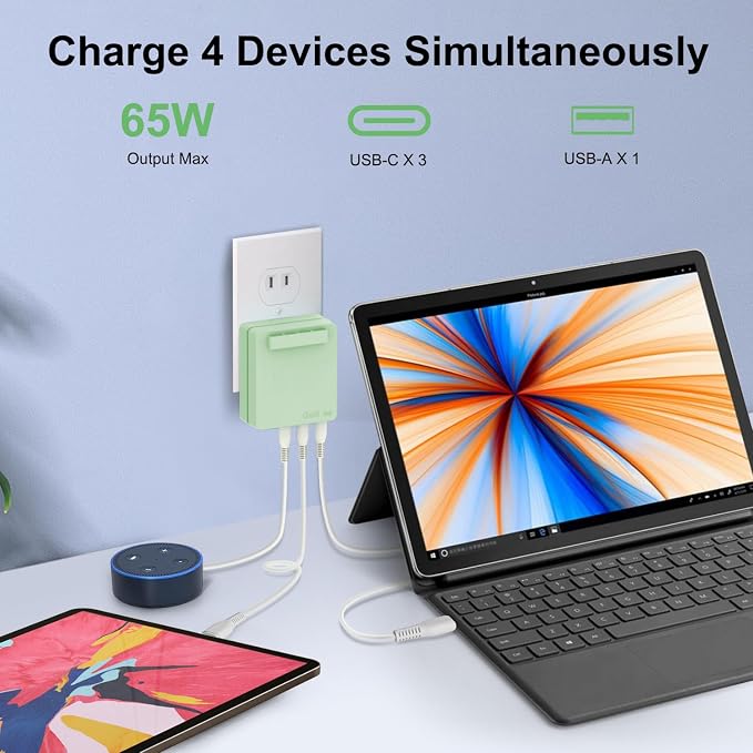 TAIFU 65W Flat USB C Slim Wall Charger with 4-Port Charging 3 MacBook Neo simultaneously. Fast Charging Block for iPhone 17 16 15 14/14 Pro/14 Pro Max Galaxy Pixel iPad Pro AirPods
